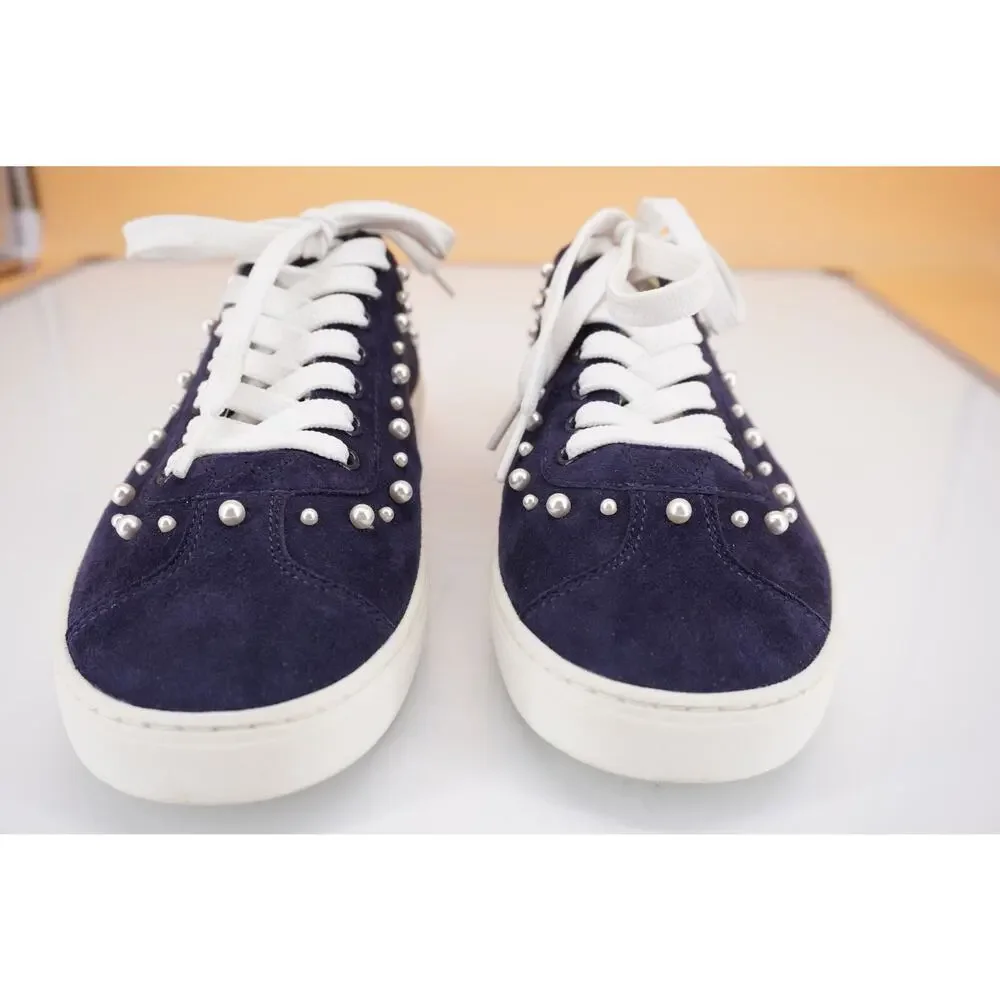 Stuart Weitzman Super Stud Blue Suede Beaded Flat Sneakers Size 9 New $350